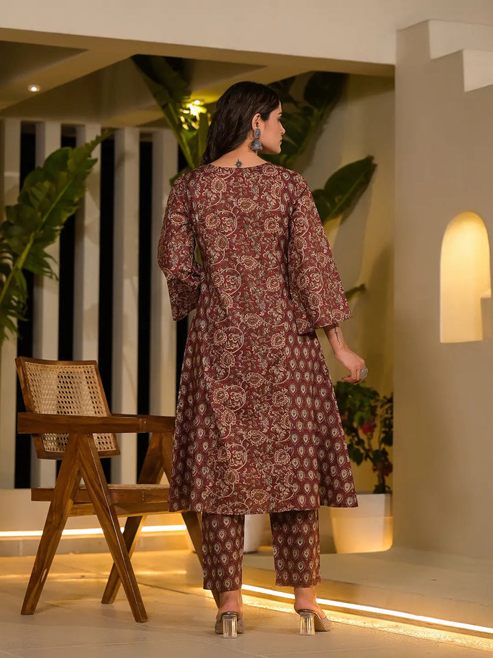 Maroon Ethnic Motifs Pure Cotton A-Line Kurta With Trousers And Dupatta Set-Yufta Store-1013SKDMRS