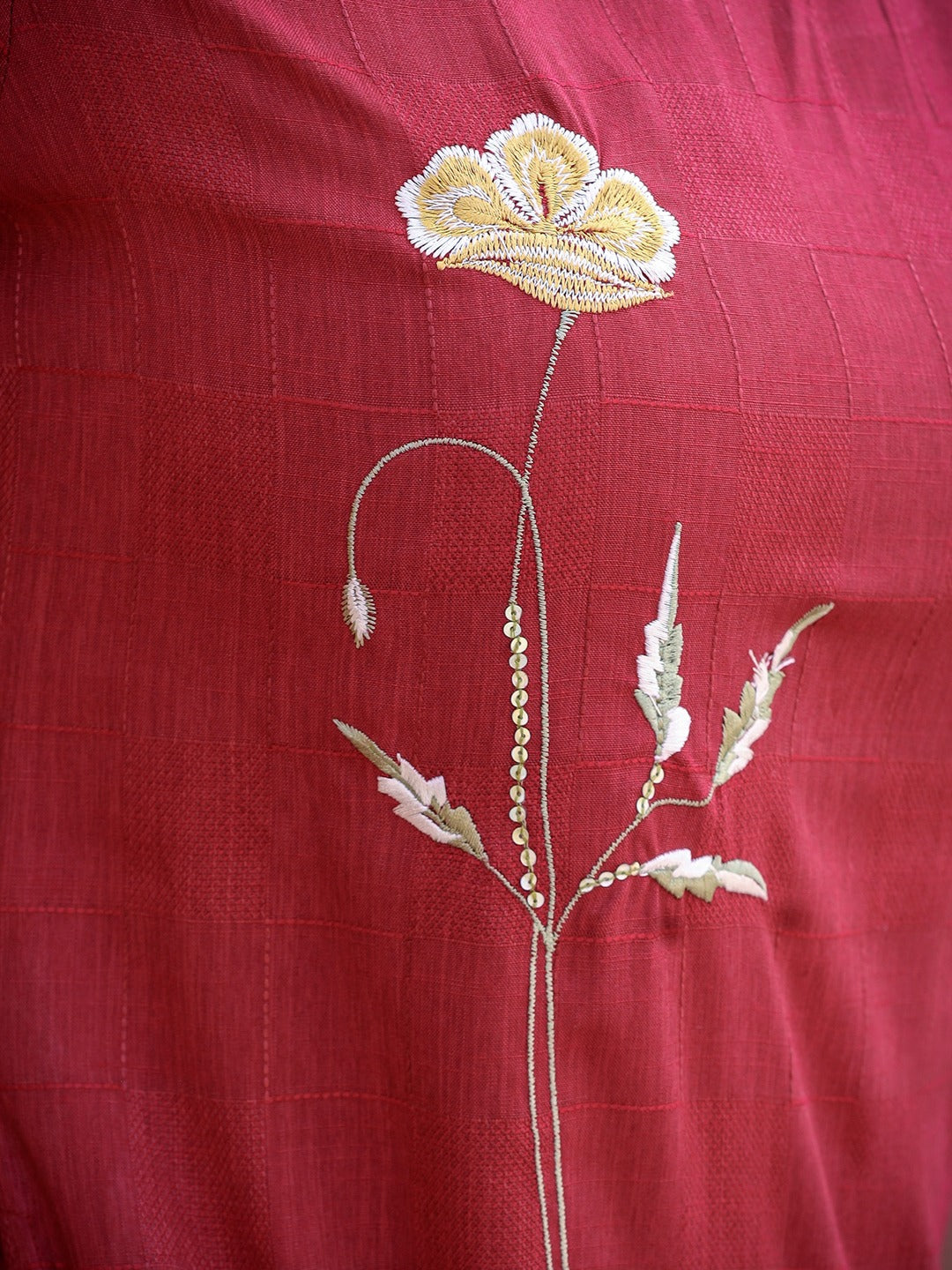 Maroon Floral Embroidered A-Line Midi Dress-Yufta Store-9851DRSMRS