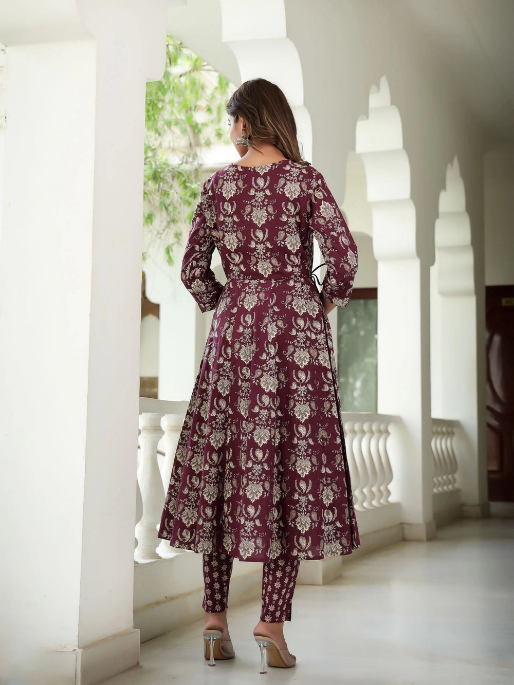 Maroon Floral Embroidered Regular Thread Work Pure Cotton Kurta with Trousers & With Dupatta-Yufta Store-1587SKDMRS