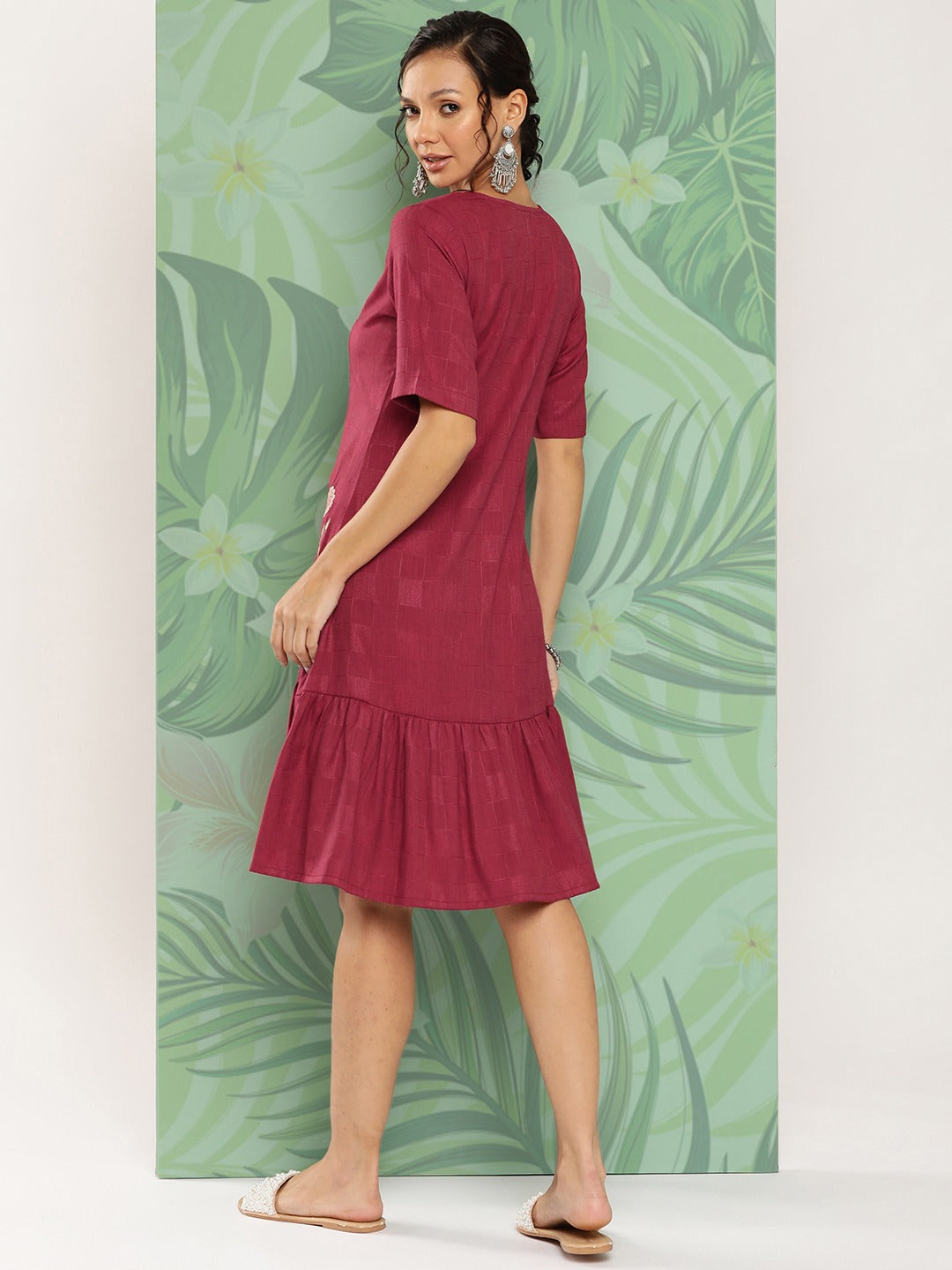Maroon Floral Ethnic Dress-Yufta Store-9852DRSMRS