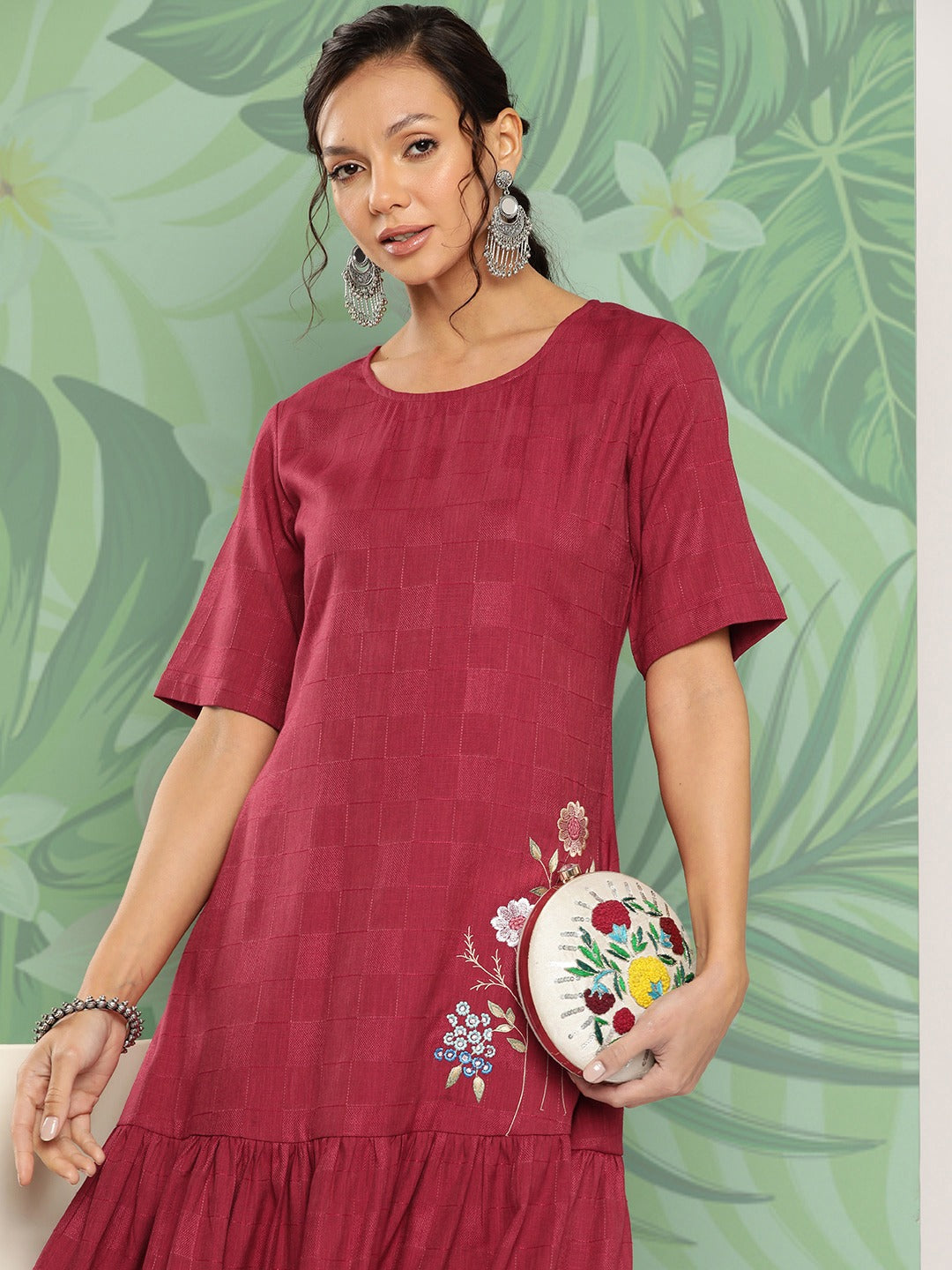 Maroon Floral Ethnic Dress-Yufta Store-9852DRSMRS