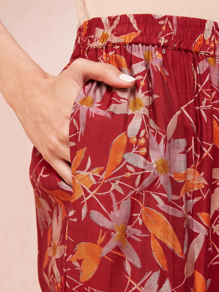 Maroon Floral Print Sequins_Work Straight Kurta Trouser And Dupatta Set-Yufta Store-1784SKDMRS