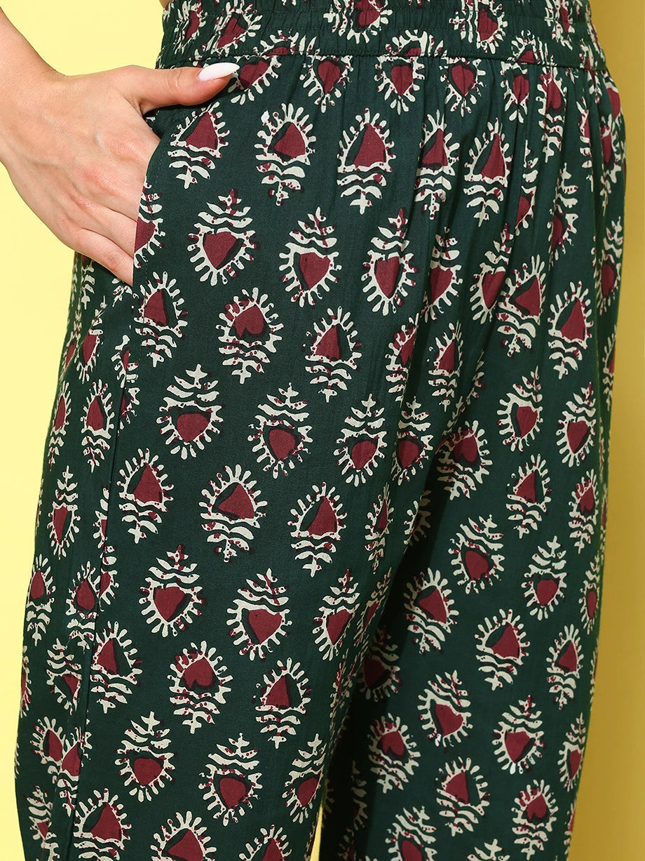 Maroon Floral Printed Pleated Pure Cotton Kurta with Trousers & Dupatta-Yufta Store-1428SKDMRS