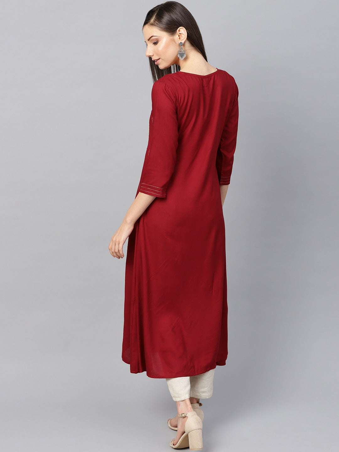 Maroon & Golden A-Line Kurta-Yufta Store-637KURRDS