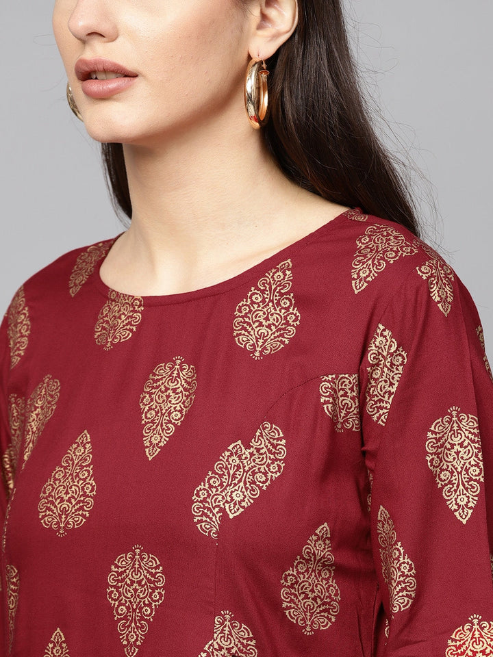 Maroon & Golden A-Line Kurta-Yufta Store-DBNWKU1567MRS