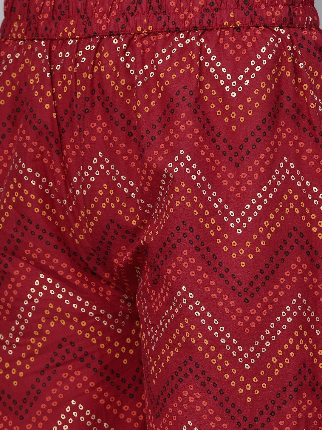 Maroon & Golden Printed Kurta Set