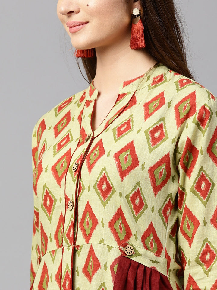 Maroon & Green A-Line Kurta-Yufta Store-DBNWKU1542GRNS