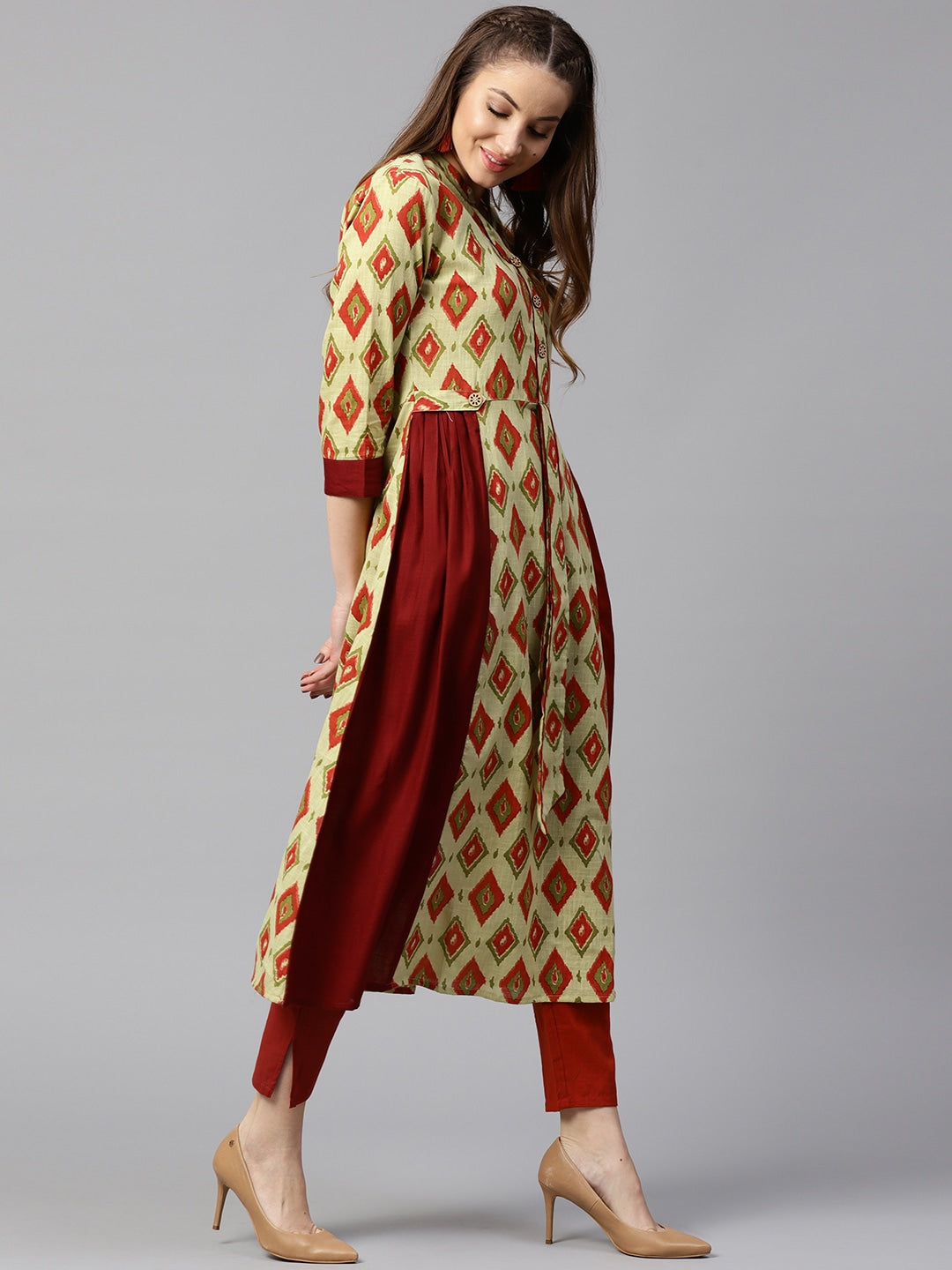 Maroon & Green A-Line Kurta-Yufta Store-DBNWKU1542GRNS