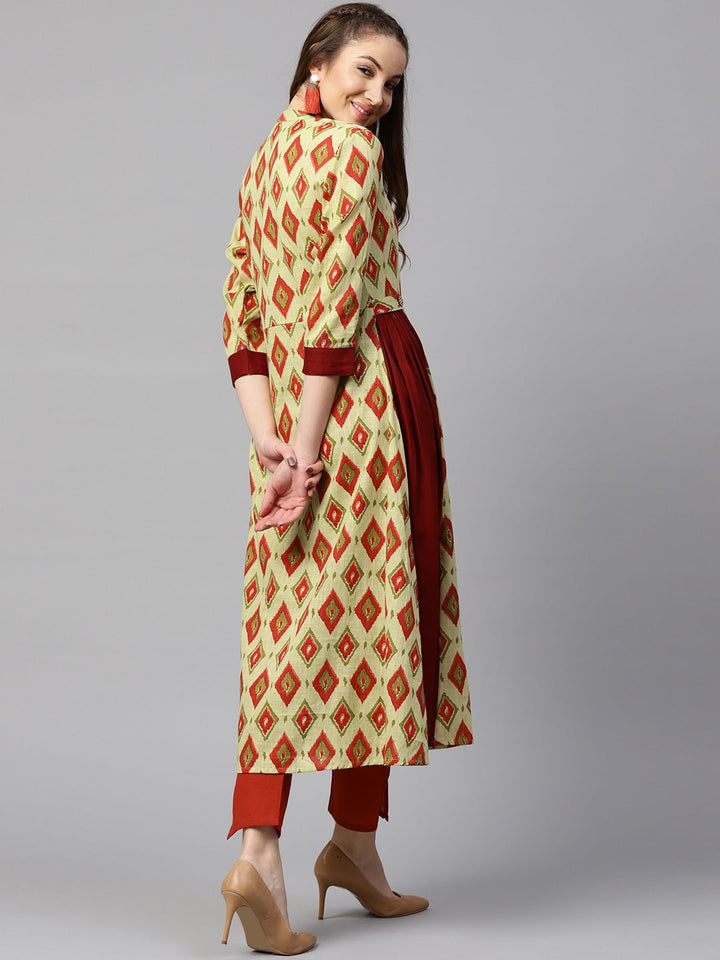 Maroon & Green A-Line Kurta-Yufta Store-DBNWKU1542GRNS