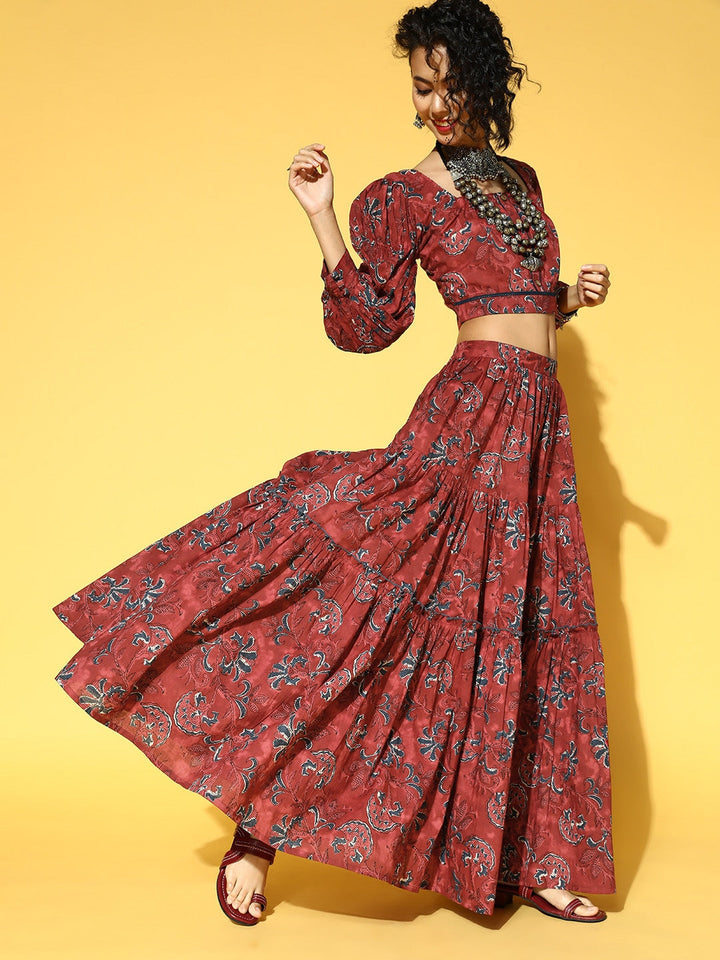 Maroon & Navy Blue Printed Co-Ords-Yufta Store-9648CRDRDXS