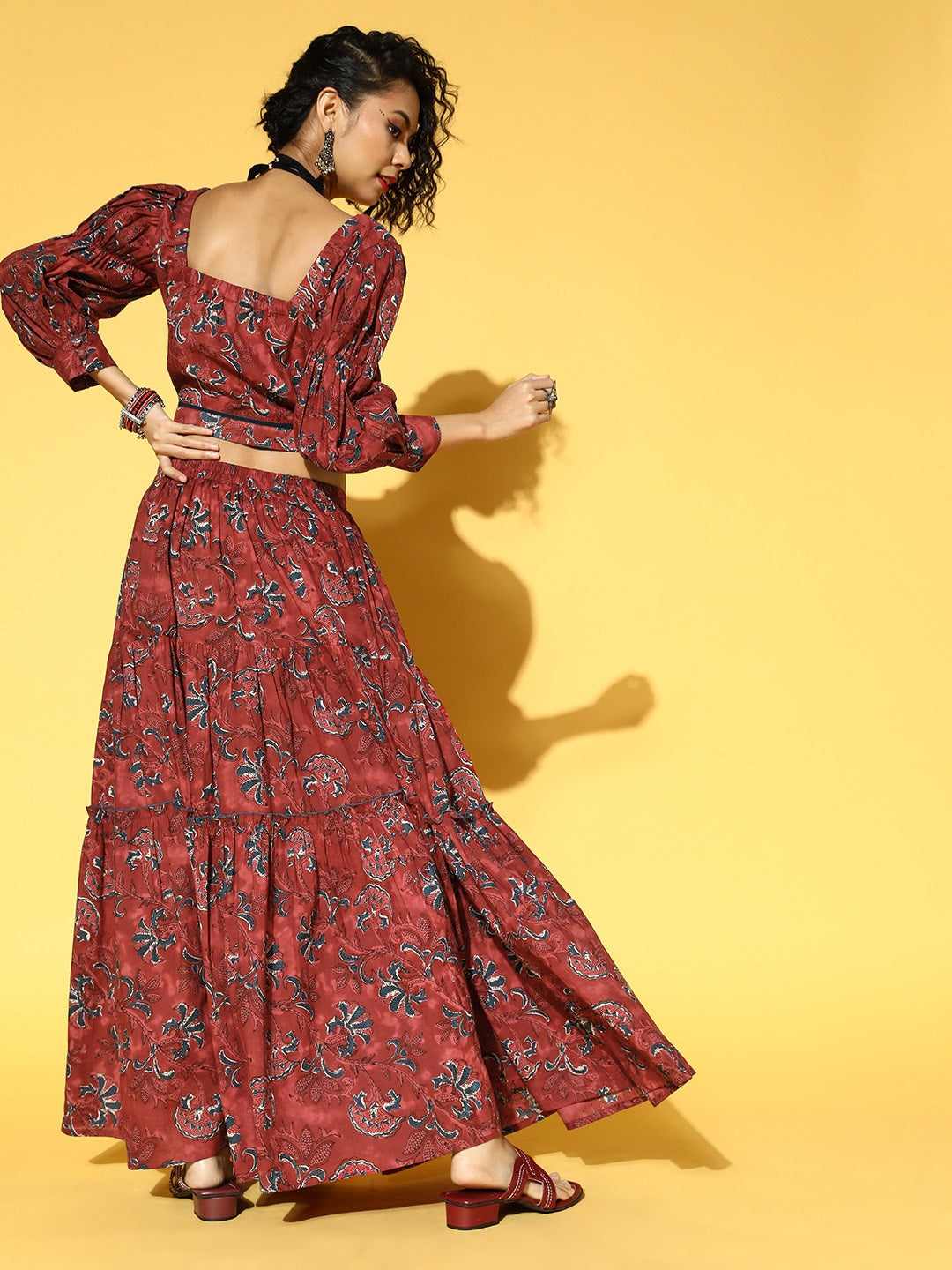 Maroon & Navy Blue Printed Co-Ords-Yufta Store-9648CRDRDXS