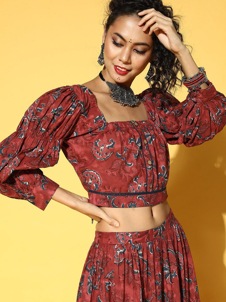 Maroon & Navy Blue Printed Co-Ords-Yufta Store-9648CRDRDXS