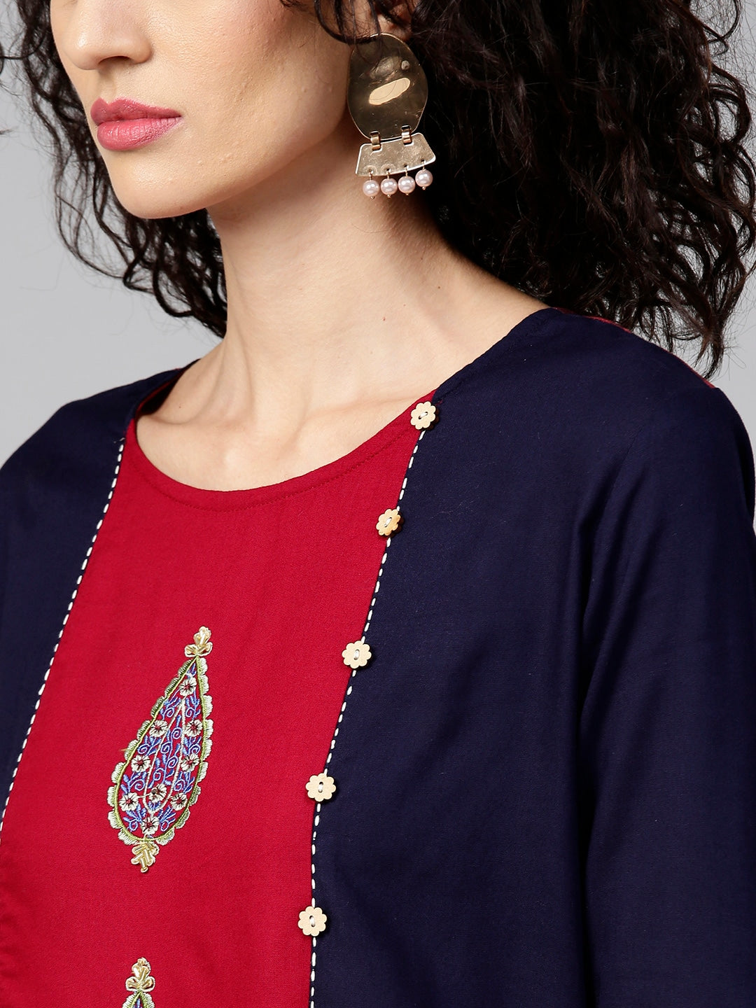 Maroon & Navy Blue Printed Kurta-Yufta Store-DBPWKU1559MaroonS