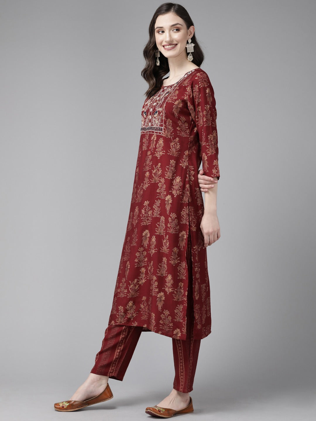 Maroon Printed Dupatta Set-Yufta Store-1109SKDMRM