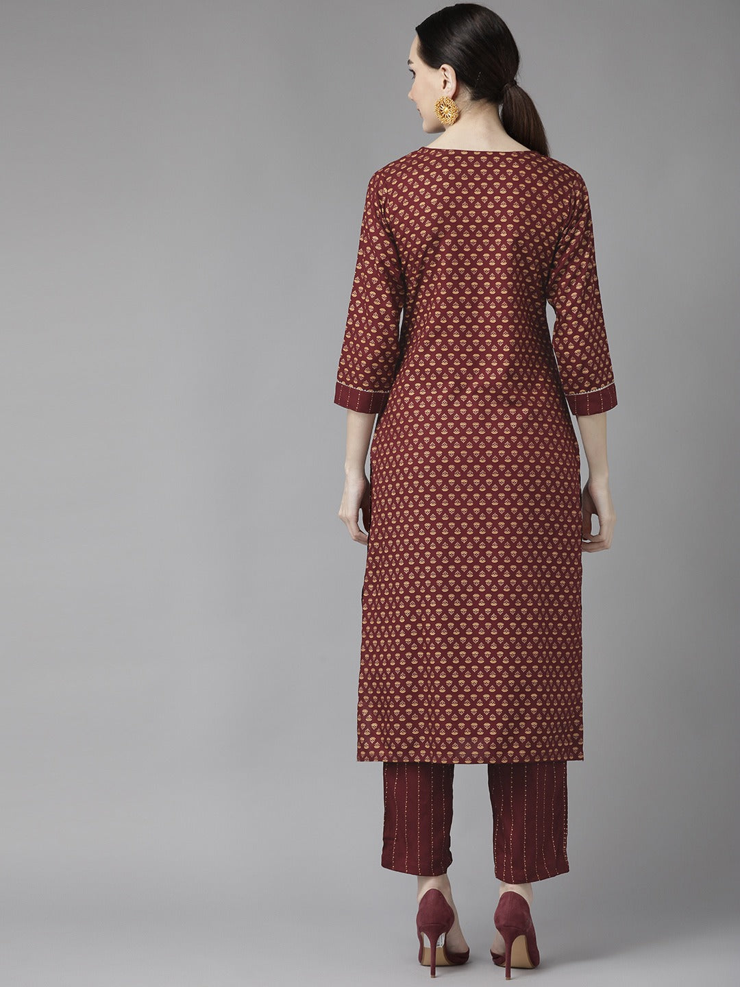 Maroon Printed Kurta Set-Yufta Store-6212SETMRS