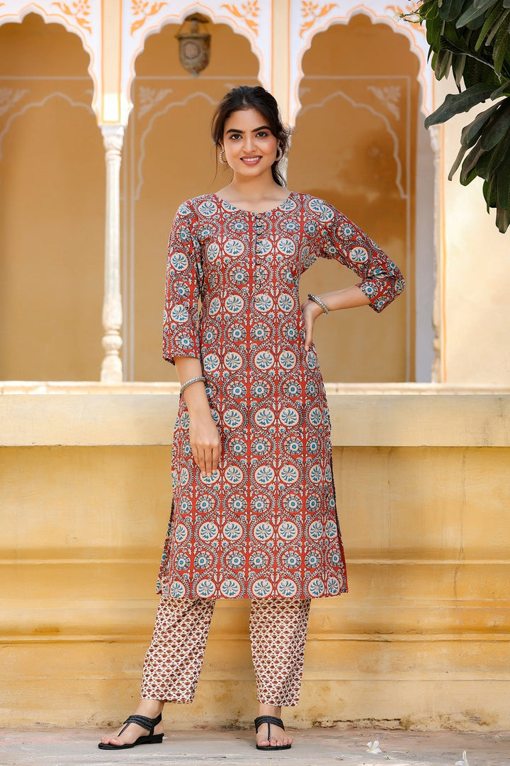 Maroon Printed Kurta Set-Yufta Store-8023SETMRS