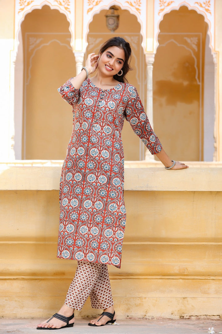 Maroon Printed Kurta Set-Yufta Store-8023SETMRS