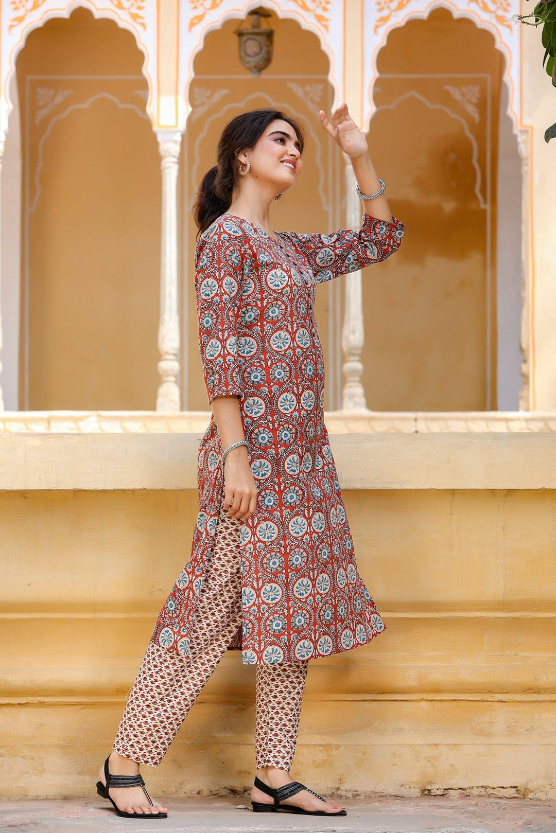 Maroon Printed Kurta Set-Yufta Store-8023SETMRS