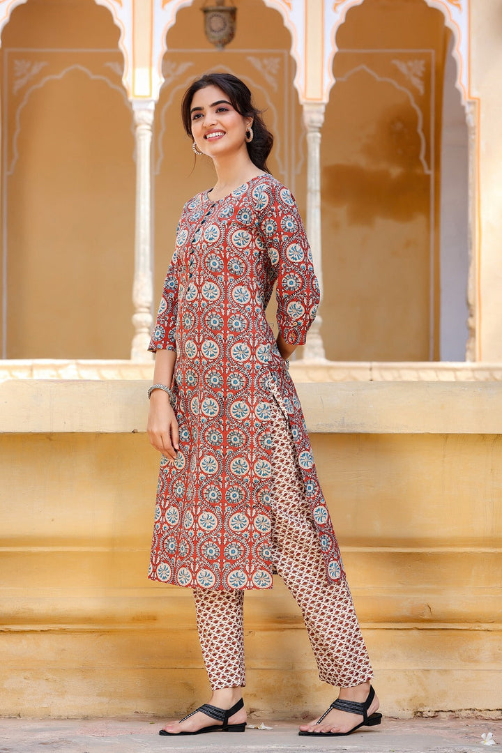 Maroon Printed Kurta Set-Yufta Store-8023SETMRS