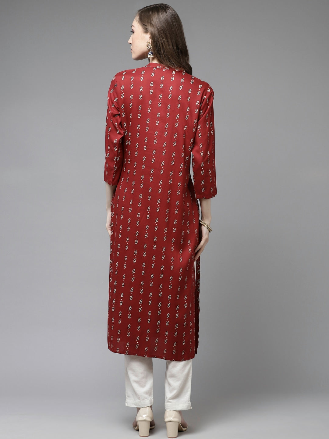 Maroon Printed Kurta-Yufta Store-7902KURMRS