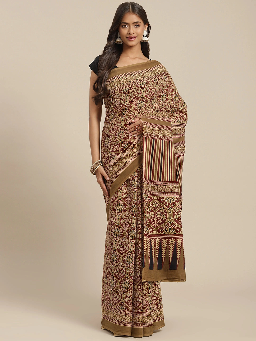 Maroon Printed Saree-Yufta Store-6036SARMR