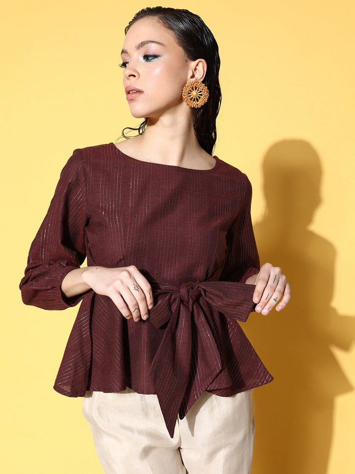 Maroon Solid Cotton Top-Yufta Store-8140TOPMRXS