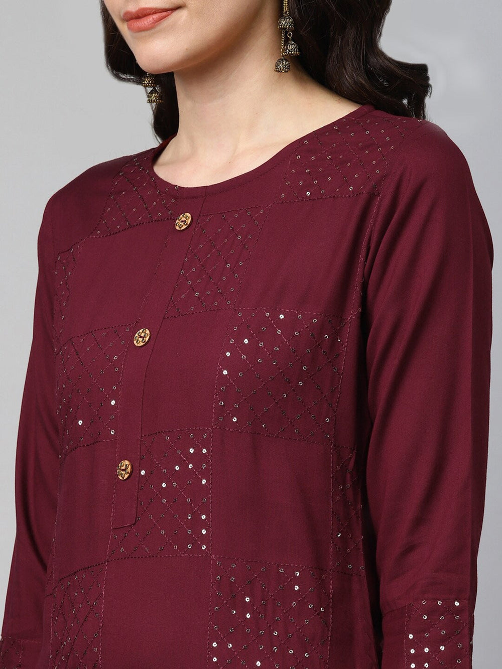 Maroon Straight Kurta Set-Yufta Store-5136SETMRS