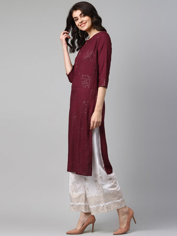 Maroon Straight Kurta Set-Yufta Store-5136SETMRS