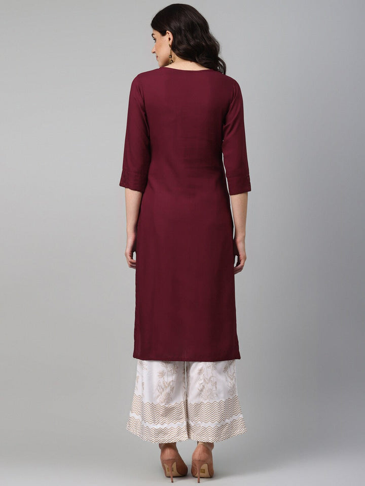 Maroon Straight Kurta Set-Yufta Store-5136SETMRS