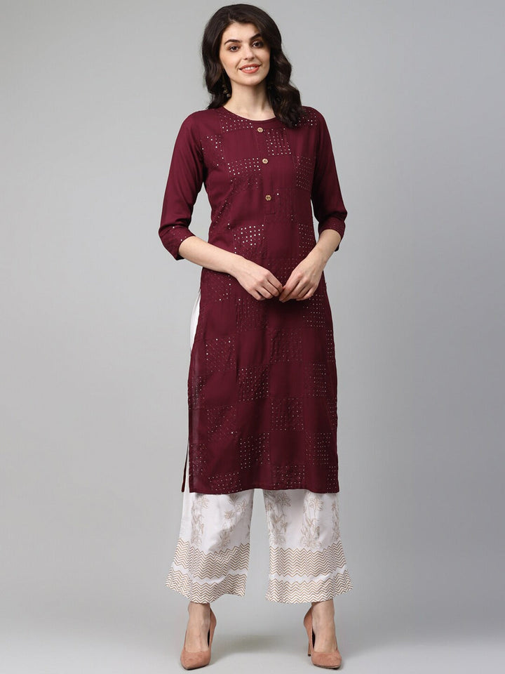 Maroon Straight Kurta Set-Yufta Store-5136SETMRS