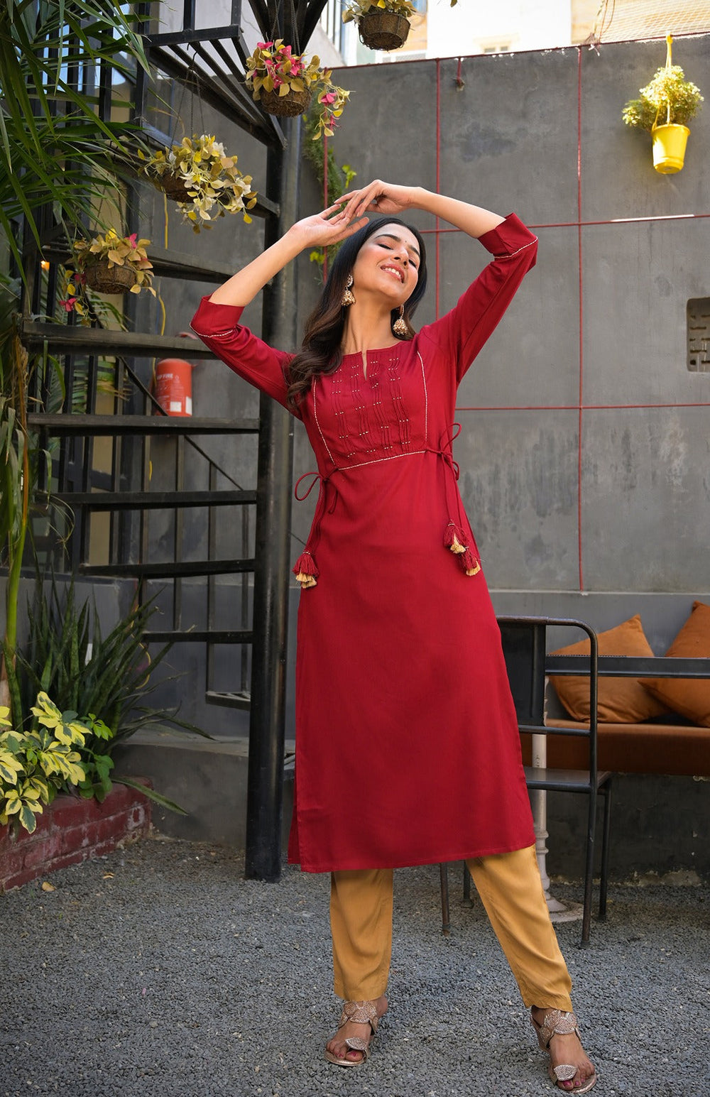 Maroon Straight Kurta-Yufta Store-7692KURMRS