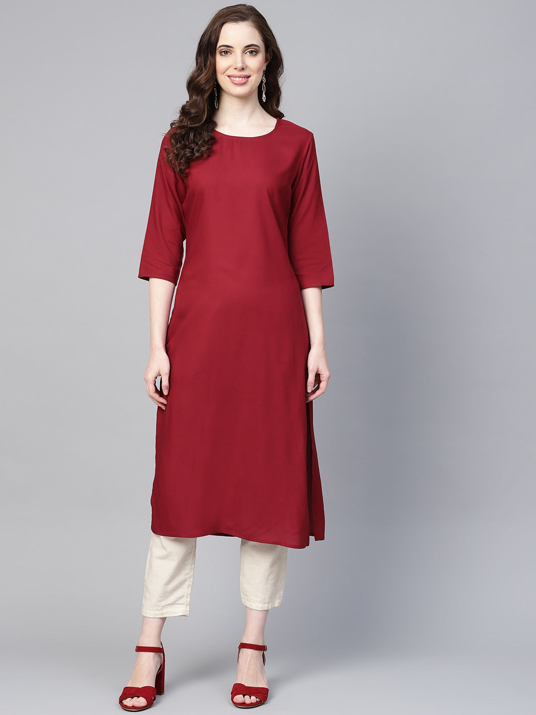 Maroon Straight Kurta-Yufta Store-YUFGKKU725S