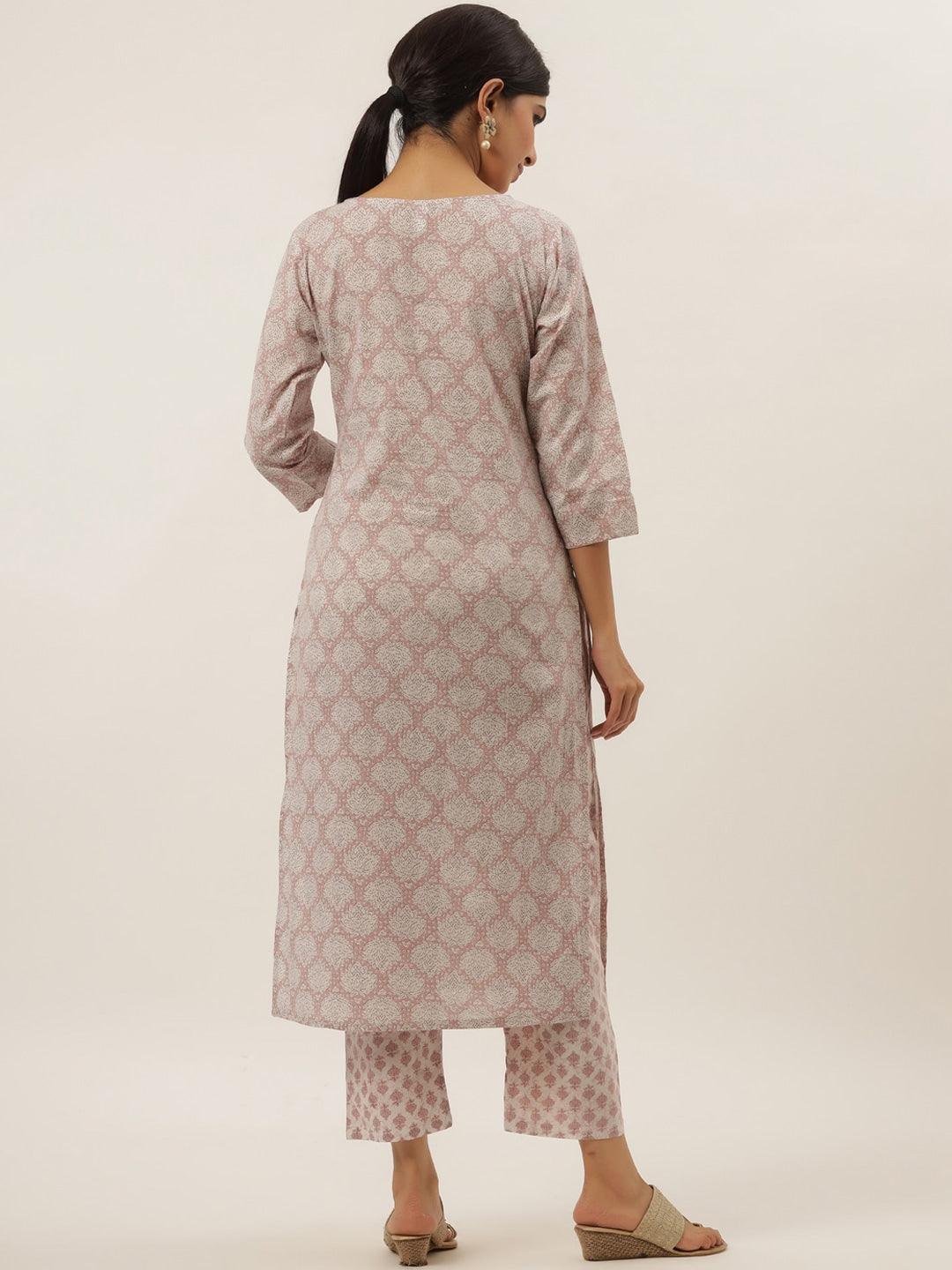 Mauve Ethnic Motifs Cotton Kurta Set-Yufta Store-6204SETPRS