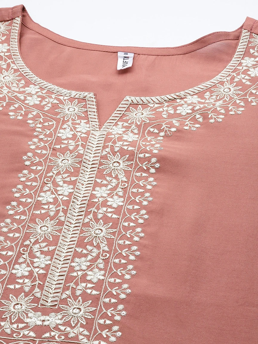 Mauve Floral Embroidered Silk Dupatta Set-Yufta Store-1224SKDPRS