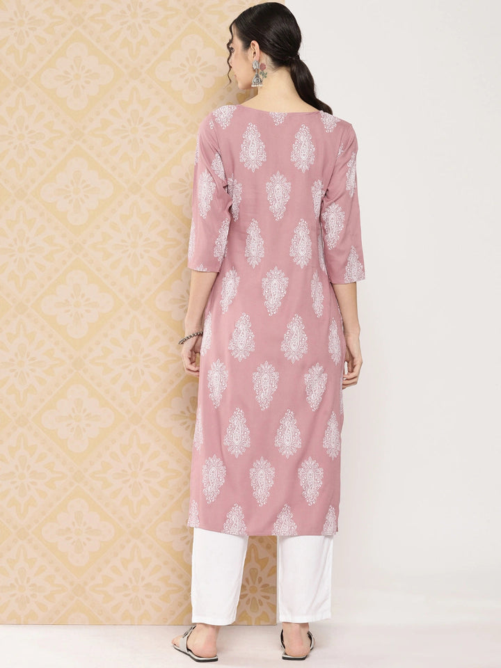 Mauve Women Ethnic Motifs Printed Regular Kurta with Trousers-Yufta Store-1482SETPRS