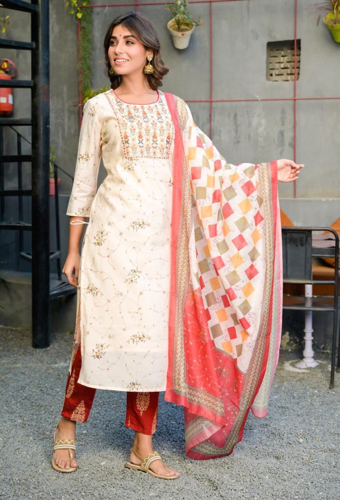 Multi Colored Embroidered Dupatta Set-Yufta Store-2304SKDWHM