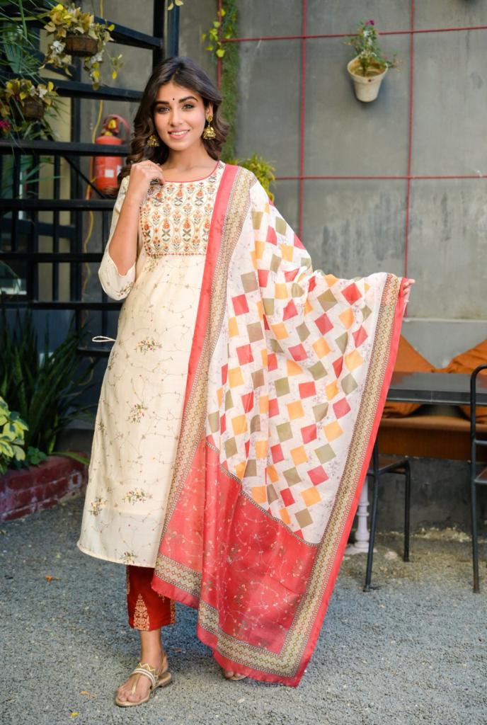 Multi Colored Embroidered Dupatta Set-Yufta Store-2304SKDWHM