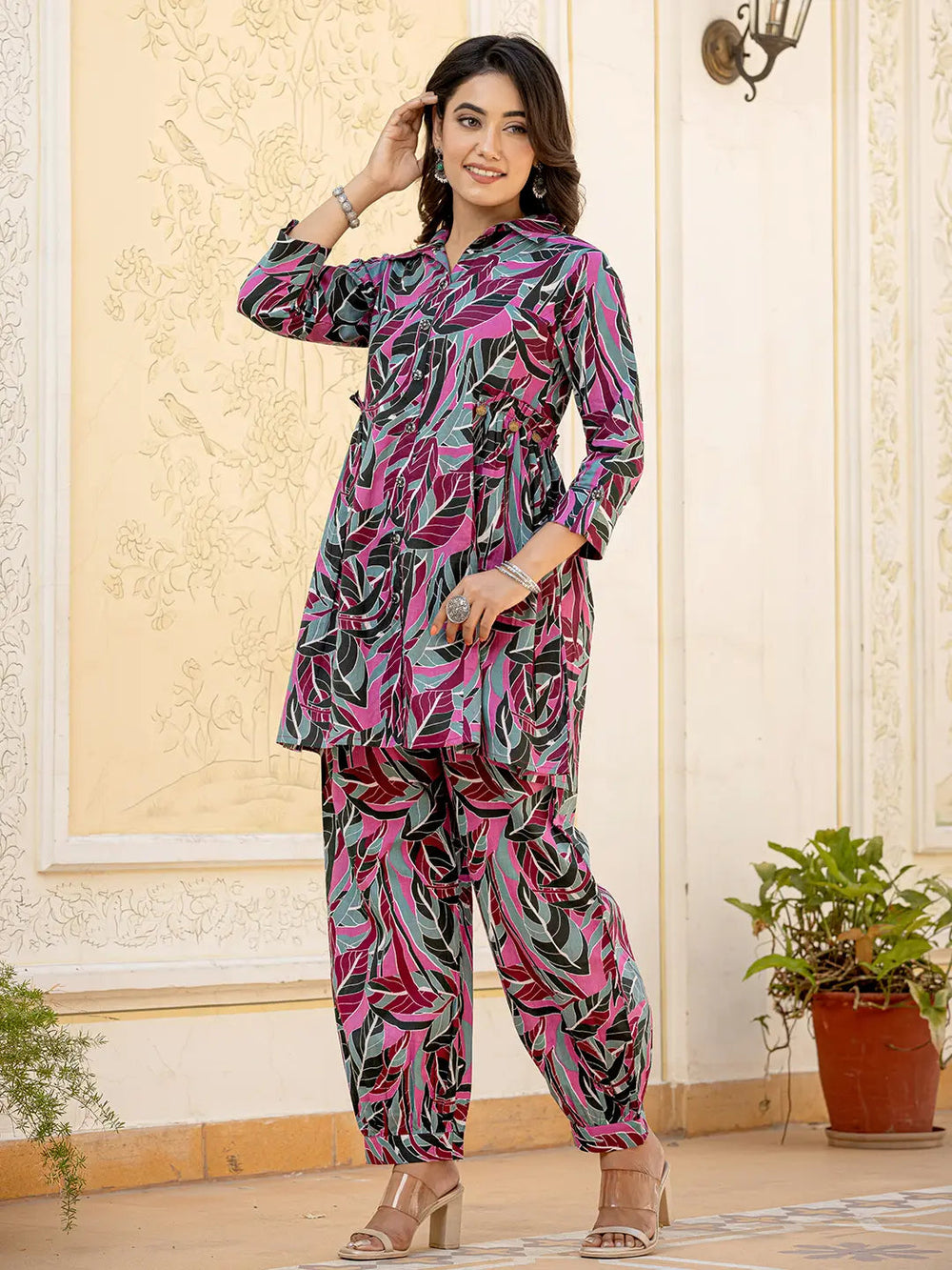 Multi Leaf Print Cotton Co-Ord Set-Yufta Store-1953CRDMTS