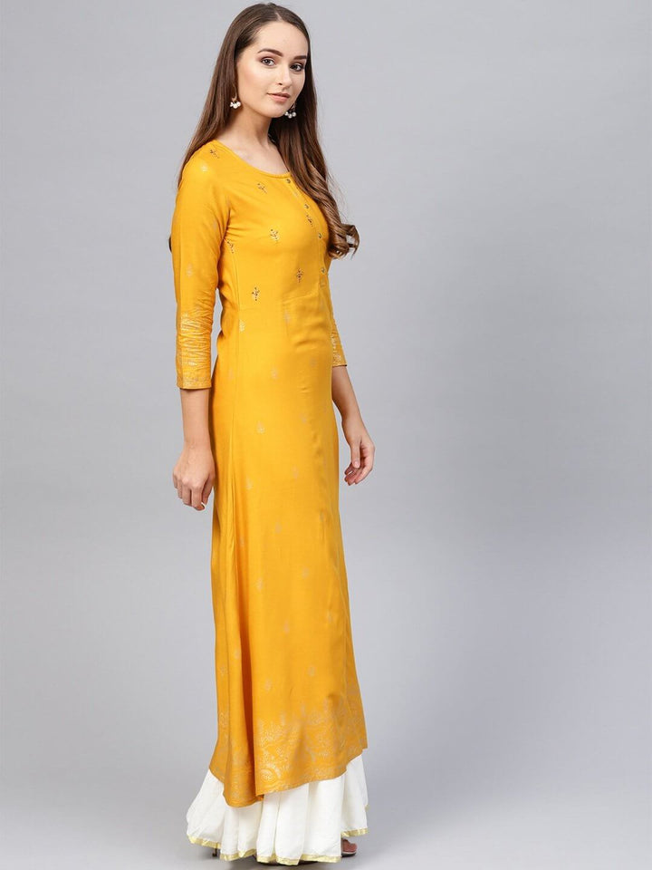 Mustard A-Line Kurta-Yufta Store-2616SETMSS