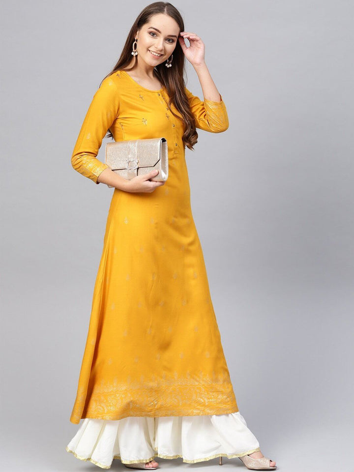 Mustard A-Line Kurta-Yufta Store-2616SETMSS