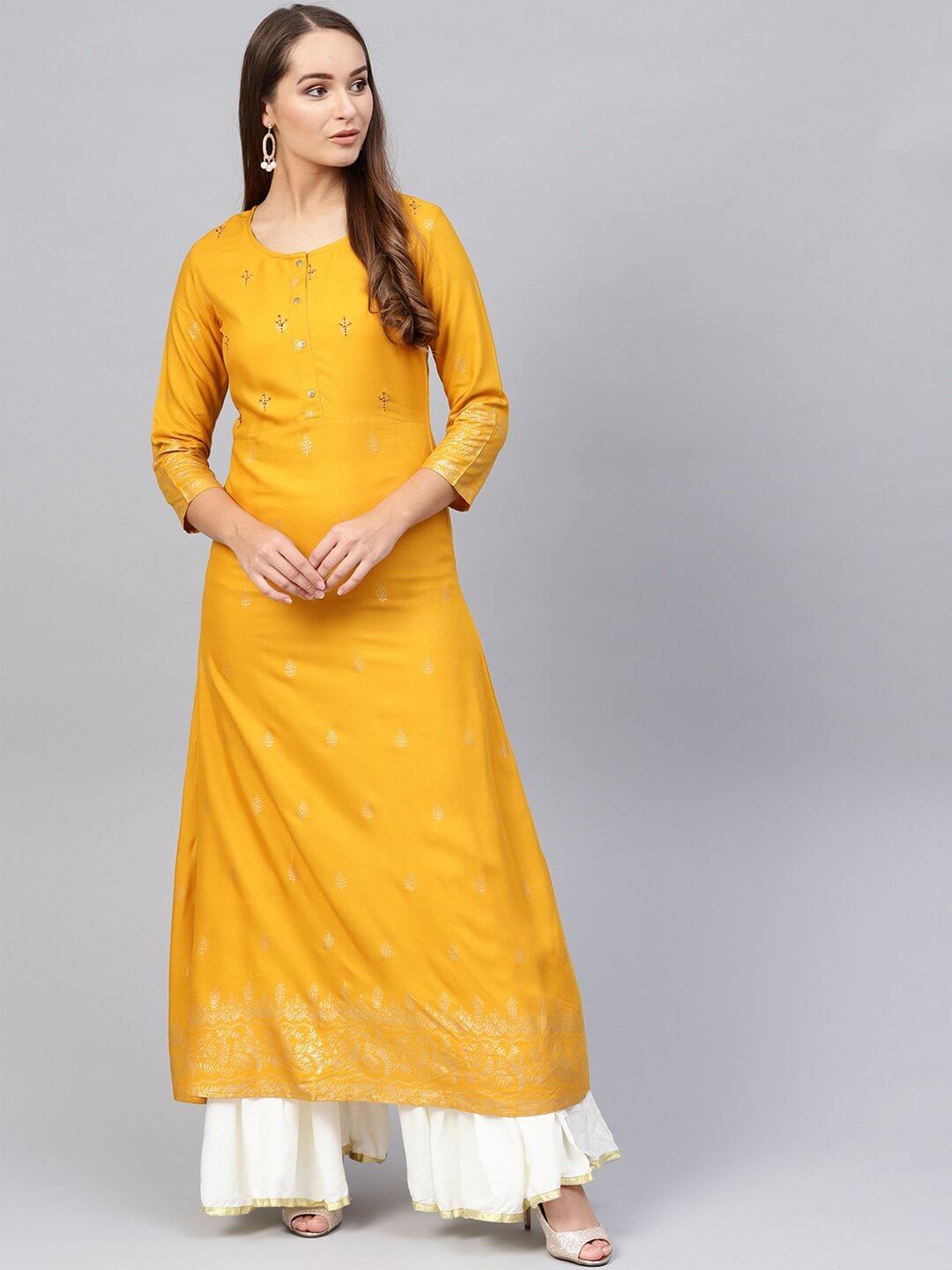 Mustard A-Line Kurta-Yufta Store-2616SETMSS