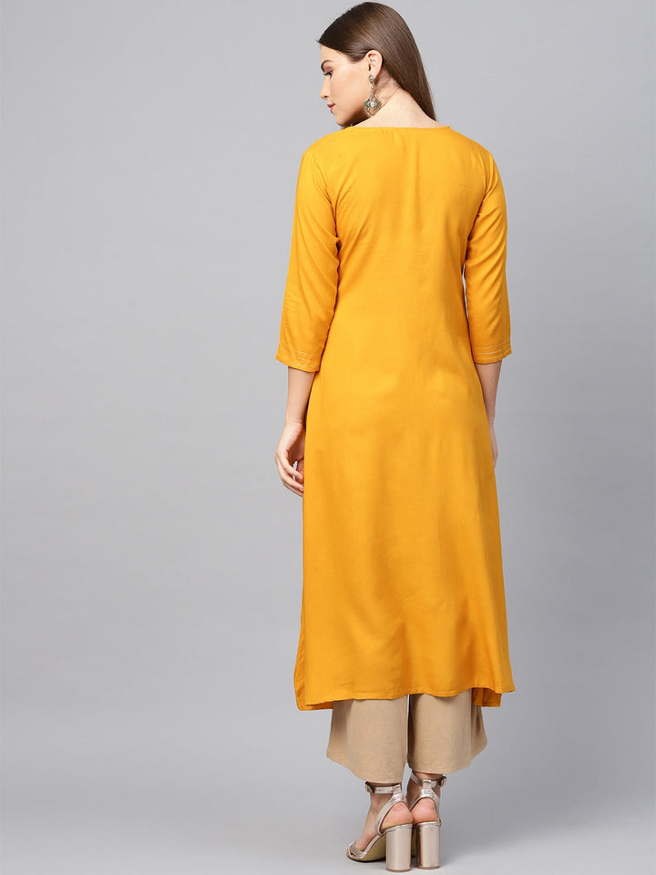 Mustard A-Line Kurta-Yufta Store-637KURMSS