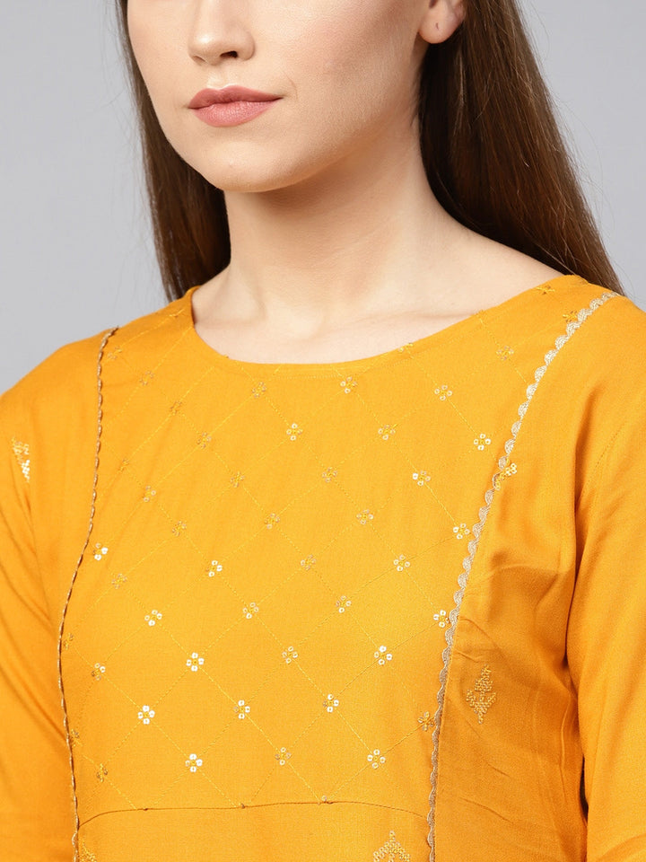 Mustard A-Line Kurta-Yufta Store-637KURMSS