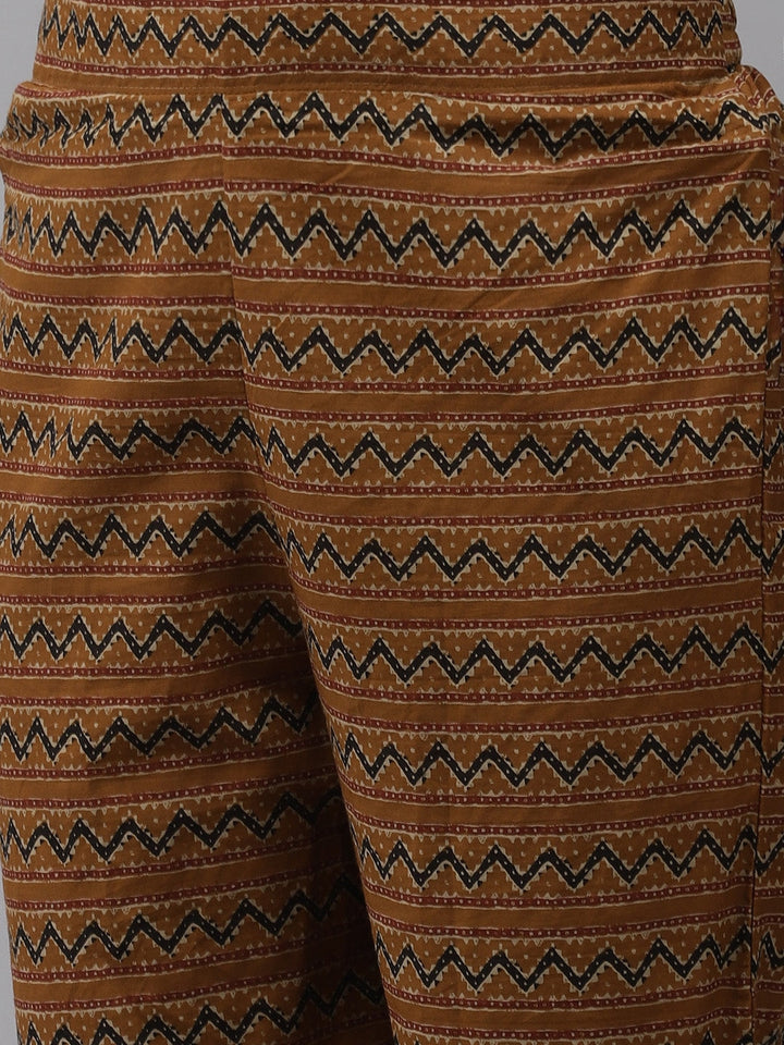 Mustard Brown Ethnic Motifs Printed Kurta Set-Yufta Store-4707SETMSS