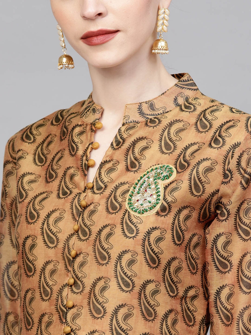 Mustard Brown Printed Kurta-Yufta Store-YUFPKU1812S