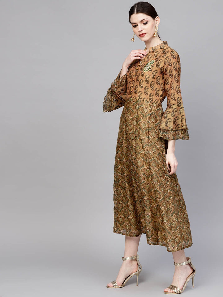 Mustard Brown Printed Kurta-Yufta Store-YUFPKU1812S