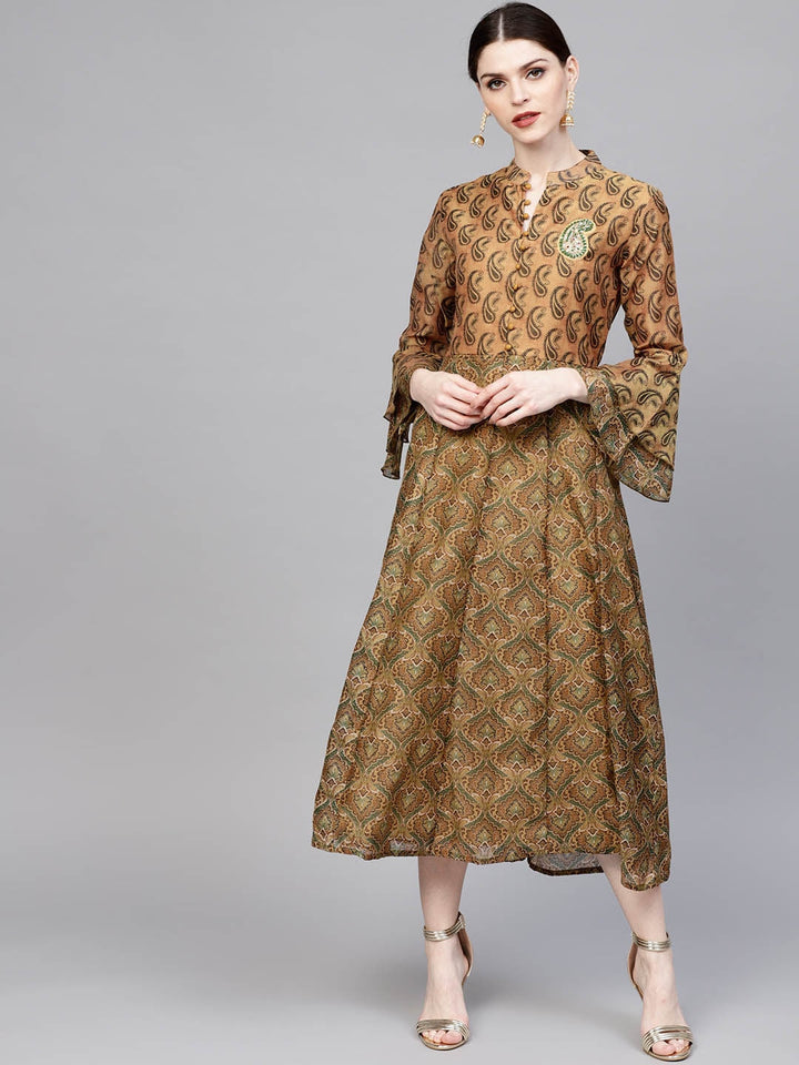 Mustard Brown Printed Kurta-Yufta Store-YUFPKU1812S