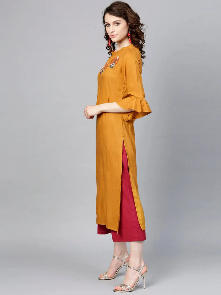 Mustard Brown Straight Kurta-Yufta Store-DBNWSET1609KUMSTS