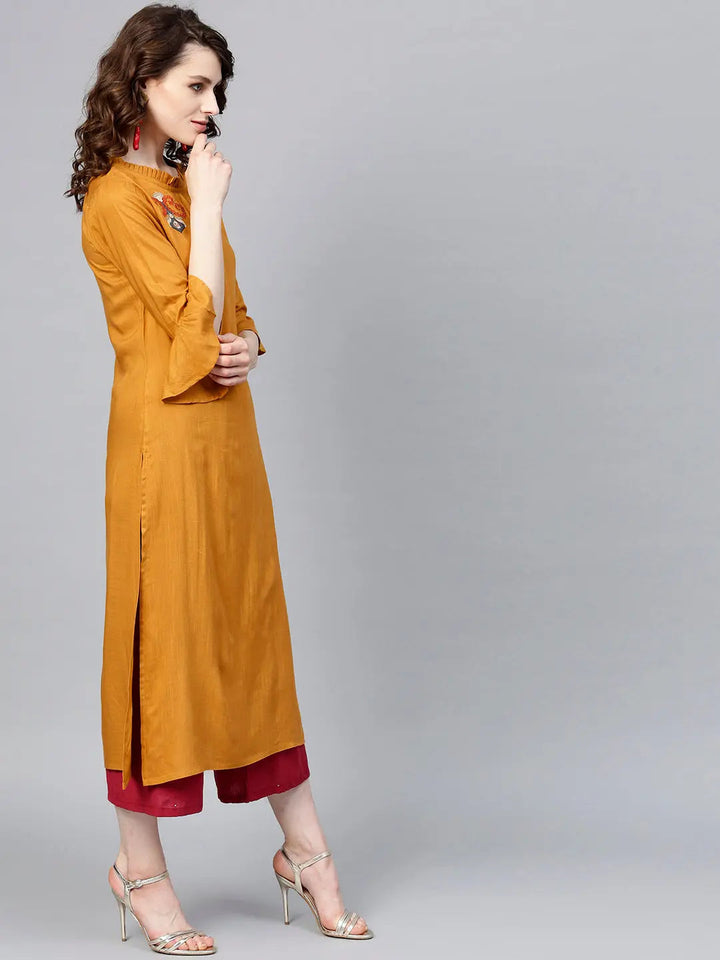 Mustard Brown Straight Kurta-Yufta Store-DBNWSET1609KUMSTS