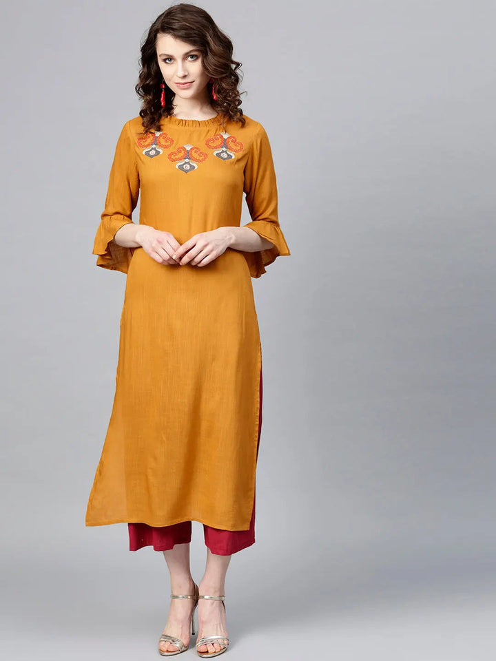 Mustard Brown Straight Kurta-Yufta Store-DBNWSET1609KUMSTS